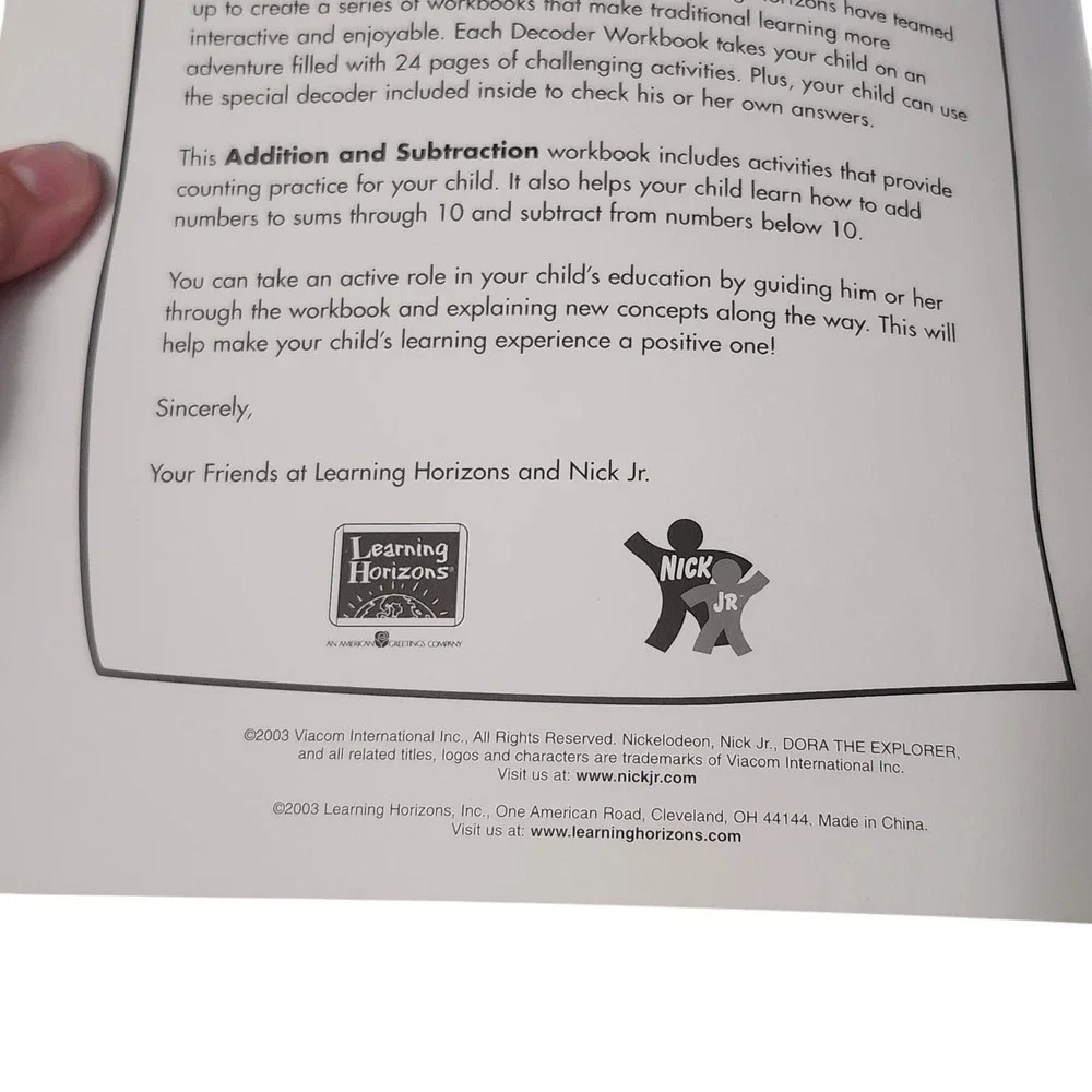 NEW Dora the Explorer Addition Subtraction Workbook Kindergarten 2003